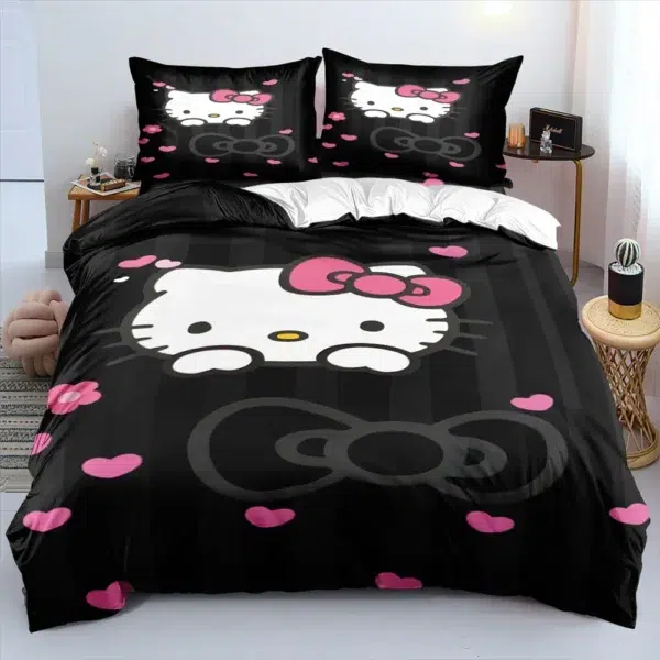 Hello Kitty Bedding Set Boys Girls Decorate Bedroom Twin Full Queen King Size Duvet Cover Pillowcases for Kids Gifts