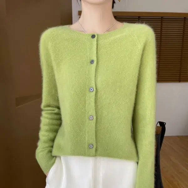 Spring Autumn New Cashmere Sweater 100% Merino Wool Knitted Cardigan Round Neck Long Sleeve Solid Color Coat Top Casual Fashion - Image 6