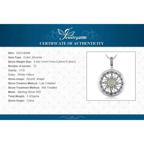 JewelryPalace Celestial Sun Cubic Zirconia 925 Sterling Silver Pendant Necklace for Women Girl No Chain Fashion Jewelry Gift - Image 6