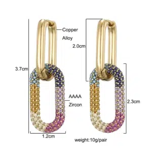 LOVBEAFAS Brand Gold Color Geometric Oval Rectangle Hoop Earrings For Women Zircon Wedding Jewelry Elegant Female Dangle Earings