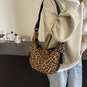 Leopard Print Crossbody Bags for Women Corduroy Casual Shoulder Tote Bags Ladies Sac A Main Femme Designer Luxury Handbags 2024