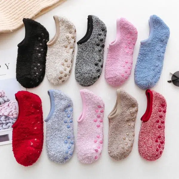 3pairs Autumn Winter Breathable Non-slip Thick Floor Socks Women Fleece Socks Home Girls Cotton Warm Footprint Ankle Indoor Sock - Image 2