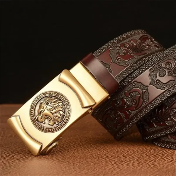 SupSindy Men Genuine Leather Belt Luxury Gold Lion Metal Automatic Buckle Cowhide Belts for Men Jeans Waistband Male Strap Black - Image 5