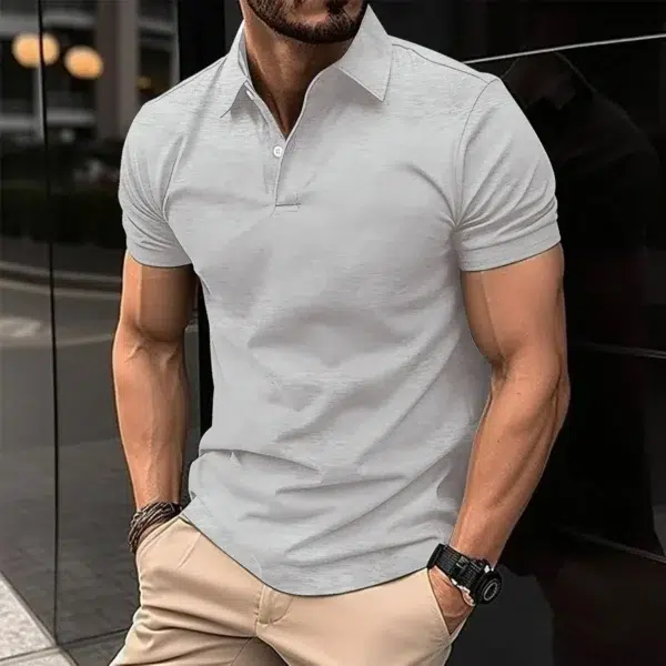 Summer Best-Selling Men's Solid Color Polo Shirt Lapel Button Men's Short Sleeve Comfortable Slim Business Office Men's Clothing - Image 2