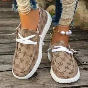 Fashion Khaki Embroidered Flat Shoes for Women 2024 New Lightweight Low Top Casual Sneakers Woman Comfortable Soft Sole Loafers