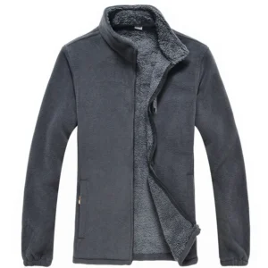 Men's Fleece Zip Up Outerwear Zipper Fleece-lined Stand Collar Thickened Outdoor Jacket Windproof Polar Fleece Coldproof Jackets