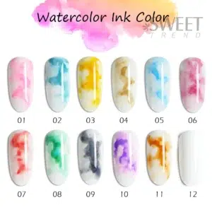 12pcs Blooming Marble Watercolor Nails Gel Polish Ink Spring Flowers Design Smudge Effect Soak Off Manicure Hybrid Varnish JI895