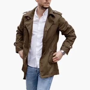 Streetwear Thin Jackets Man Matching Single-breasted Solid Jacket Mid-length Coats With Epaulettes Men's Clothing For Autumn