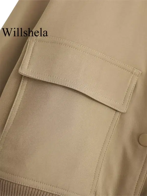 Willshela Women Fashion Solid Bomber Jackets Coat With Pockets V-Neck Single Breasted Long Sleeves Female Chic Lady Outfits - Image 5