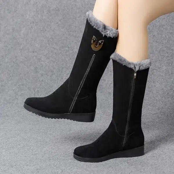 Warm Chelsea High Fur Boots Women 2022 Winter Shoes for Women Chunky Mid-calf Plush Snow Flat Boots ZIP Fashion Botas De Mujer - Image 4