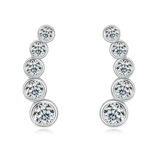 2023 New All Round Moissanite Earrings for Women 0.43ctw Climber Earrings Studs 925 Silver Certified Original Engagement Jewelry - Image 6