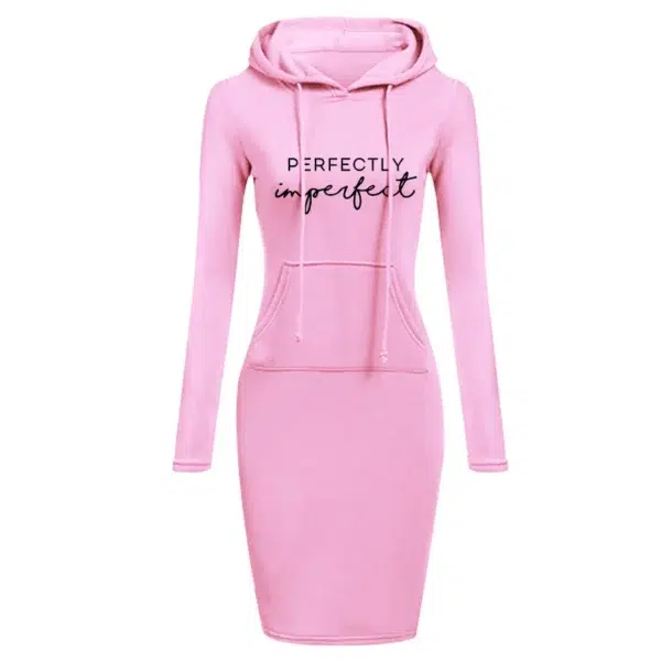 Women‘s Knee-Length Pockets Dress Hooded Warm Sweat Shirt Long Sleeve Side Zip Neckline Simple Casual Sports Skirt - Image 6