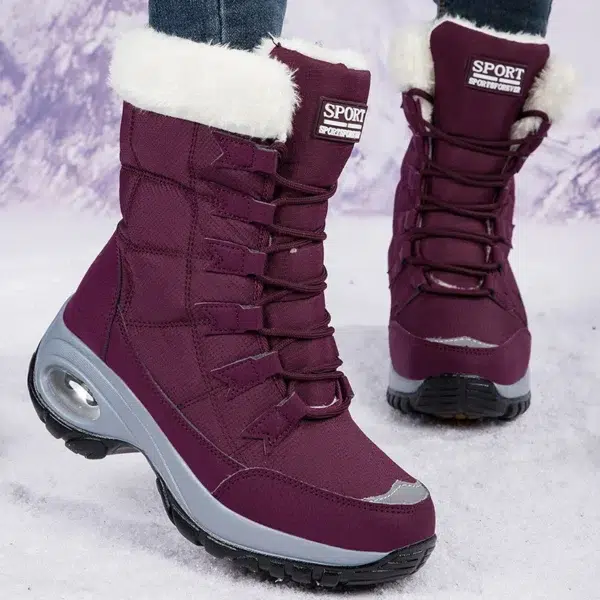 Winter Women's Plush Fashion Cotton Shoes Large Platform Anti Slip Snow Boots Outdoor Work High Quality Comfortable Calf Boots - Image 4