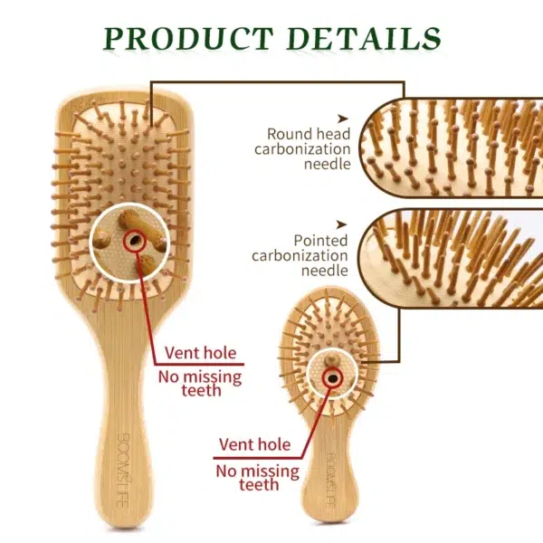 Bamboo Hair Brush Women Styling Hair Comb Hairbrush Wide Teeth Bamboo Combs for Hair Smooth Massage Scalp Brush Barber Comb - Image 5