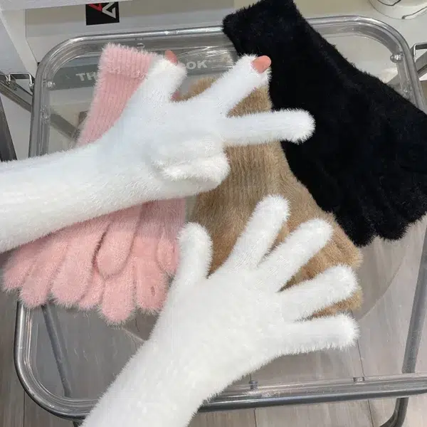 Women Plus Cashmere Touch Screen Gloves Winter Warm Gloves Elastic Soft Full Fingers Mittens Plush Faux Fur Knitted Gloves - Image 5