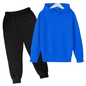 Kids Solid Color Hoodie Sweatshirt Top + Trousers 2P Boys Girls Toddler 3-12Y Black Red Blue Multi-color Affordable Leisure Set