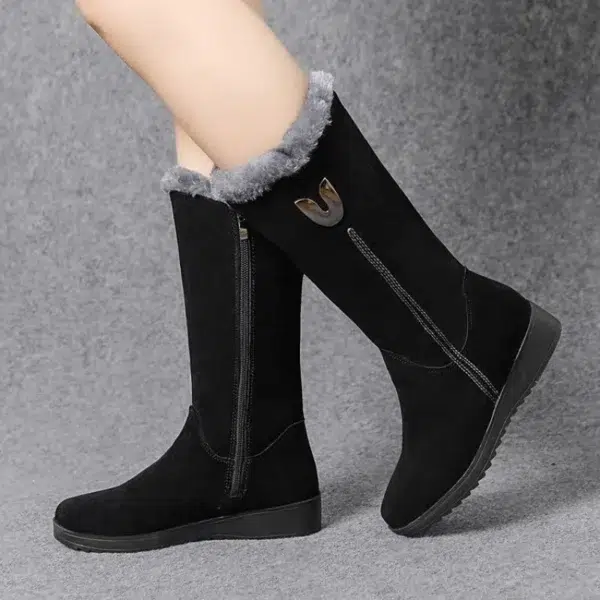 Warm Chelsea High Fur Boots Women 2022 Winter Shoes for Women Chunky Mid-calf Plush Snow Flat Boots ZIP Fashion Botas De Mujer - Image 3