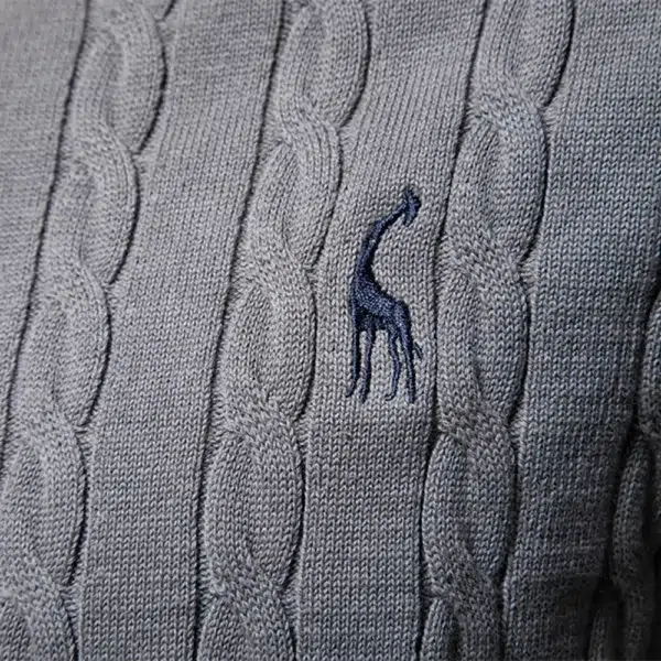 AIOPESON Mens Giraffe Embroidery Cotton Sweaters Round Neck Classic Twist Patterned Pullover Knitted Sweater for Men - Image 4