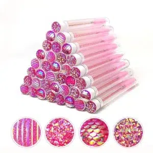 Reusable Eyelash Brush Tube 40pcs Diamond Eyelash Wands Eyebrow Brush Replaceable Dust-proof Sparkling Broken Diamond Bottom