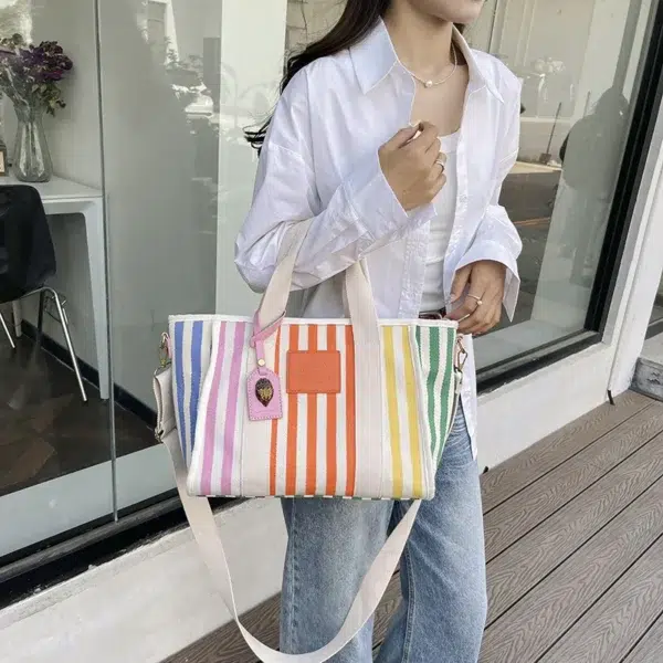 KURT GEIGER LONDON New Canvas Tote Bags Outfit Shoulder Bag Waterproof Beach Large Capacity Women Handbags Striped Crossbody Bag - Image 6