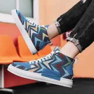 New Designer Print Canvas Shoes for Men 2024 Harajuku Style Blue High Top Sneakers Men Espadrilles Breathable Vulcanized Sneaker