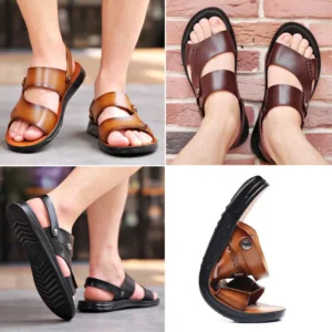 2022 New Summer Men Sandals Holiday Outdoor Leather Beach Sandals Flat Non-slip Soft Casual Male Footwear Travel Slippers