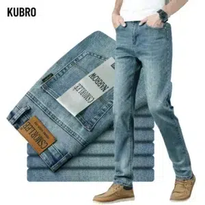 KUBRO Brand Men Classic Jeans Fashion Straight Blue Black Stretch Denim Trousers Men's Smart Jean High Quality Original Design