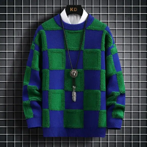 Brand Clothing Men Loose Knit Sweaters Men's High Quality Round Neck Plaid Pullover/Man Fashion Harajuku Warm Cashmere Sweaters