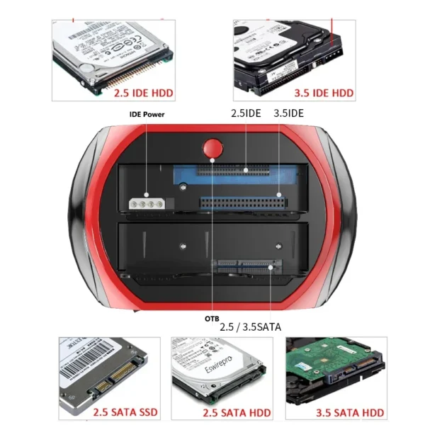 USB To 2.5 3.5 Inch SATA IDE ATA SSD HDD Docking Station Hard Drive Enclosure Dual Slots External Hd Case Hard Disk Box Externo - Image 2