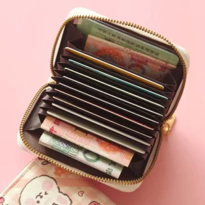 Cute Mickey Minnie Organ Card Bag PU Leather Wallet Cartoon Business Card Case Credit Card Holder Mini Zipper Clutch Bag