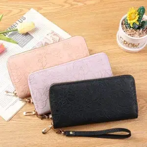 Long Zippered Women's Purse,Enlarged Ladies Phone Wallet,Embossed Design Fashionable Minimalist Money Bag,Lady Leather Purses