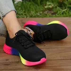 Rainbow Sole Sneakers Women Plus Size 43 Mesh Breathable Platform Sports Shoes Woman Non-Slip Lace Up Tennis Shoes Zapatos Mujer