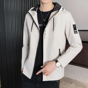 2024 Men's casual hooded pilot jacket windproof jacket autumn fashion high-end hooded men's solid color print