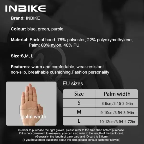 INBIKE Autumn Winter Thermal Bicycle Gloves Touch Screen Men Women MTB Road BikeGloves Sports Fitness Cycling Gloves - Image 6