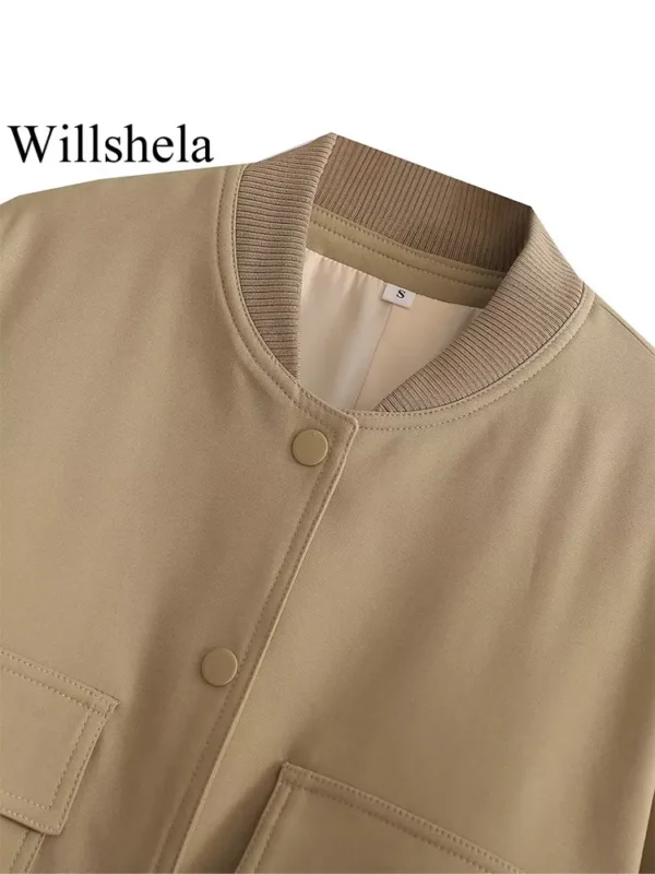 Willshela Women Fashion Solid Bomber Jackets Coat With Pockets V-Neck Single Breasted Long Sleeves Female Chic Lady Outfits - Image 4