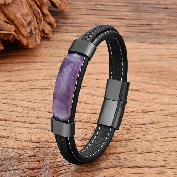 Fashion Purple Crystal Bracelet for Women Mens Jewellery New in Bracelets Handmade Couples Matching Things Leather Chains Bangle - Image 2