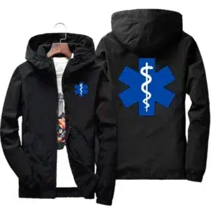 Spring and Autumn 2023 EMT First Aid Ambulance Printed Jacket Daily Casual Solid Color Zipper Coat Men's Women's Fashion Coat