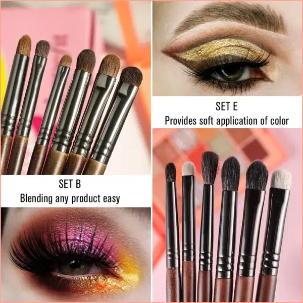 OVW Cosmetic 2/6 pcs Makeup Eye Shadow Brush Set Goat Hair Tool Ultra Soft Make Up Tapered Blender Diffuse Kit Cut Crease Brush - Image 4