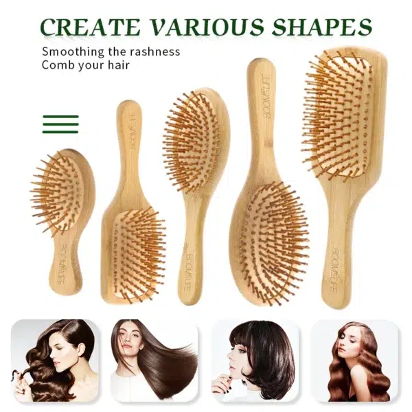 Bamboo Hair Brush Women Styling Hair Comb Hairbrush Wide Teeth Bamboo Combs for Hair Smooth Massage Scalp Brush Barber Comb - Image 2