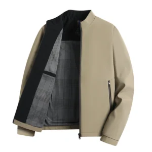 Elegant Business Casual Men's Stand-collar Jacket, Windproof Daily Commuting Outerwear for Autumn Winter, Loose Zip-up Jacket.