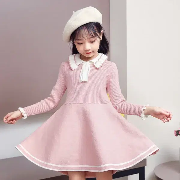 Autumn children warm Sweater dress for girls infant casual pure color Pleated princess dress Baby girl winter knitted dress - Image 5