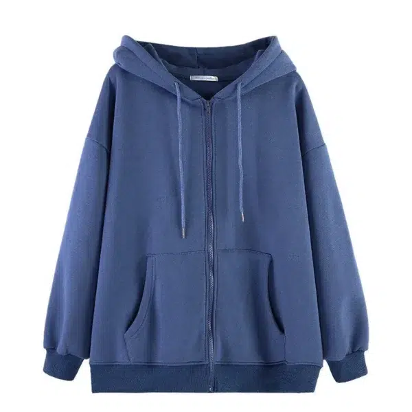 Oversize Women Hoodies Casual Solid Zip Up Hooded Sweatshirt Harajuku Korean Loose Couple Hoodie Jacket Coat Streetwear - Image 2