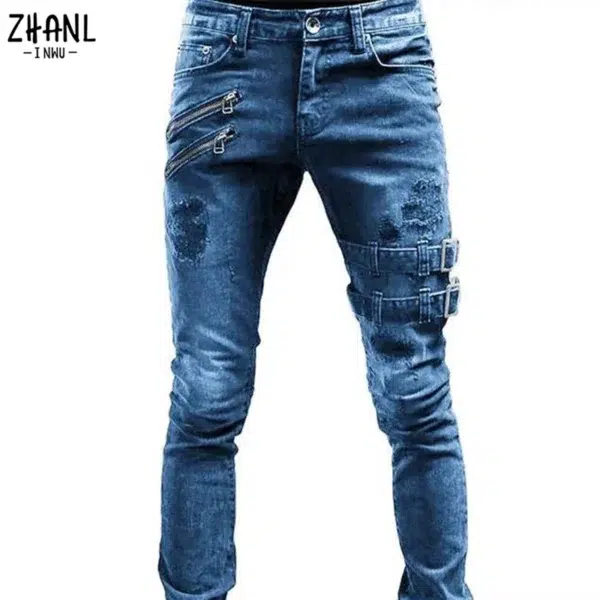 Plus Size Straight Jeans Man Pants Spring Summer Boyfriend Jeans Streetwear Skinny Zips 3 Colors Cacual Long Denim Trousers - Image 3