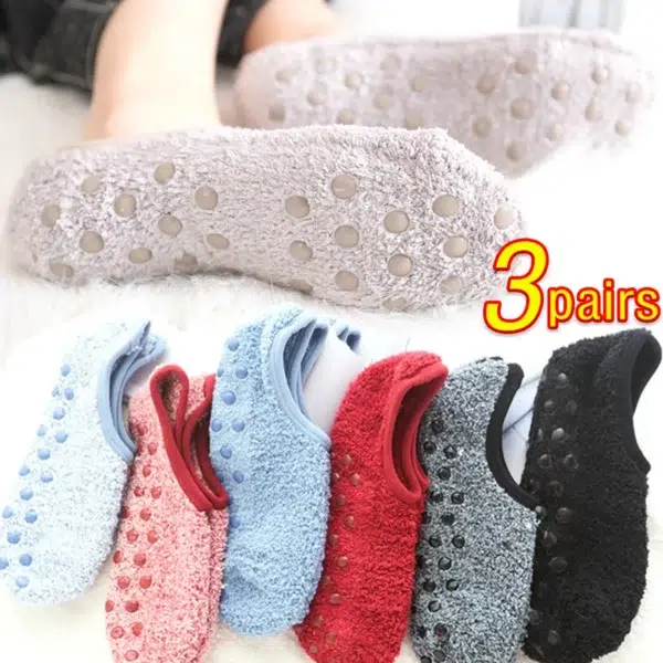 3pairs Autumn Winter Breathable Non-slip Thick Floor Socks Women Fleece Socks Home Girls Cotton Warm Footprint Ankle Indoor Sock