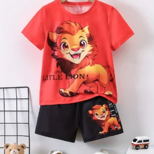 2024 Kids Clothes 2pcs Boys Fun Cartoon Bear Print Short Sleeve T-Shirt Shorts Set Summer Active Boys Complete Stylish Look