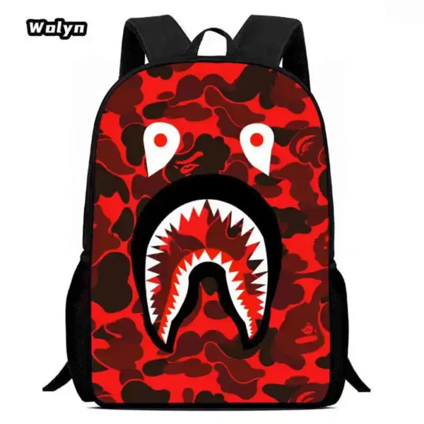 The Camouflage Shark School Backpack for Kindergarten,Cartoon School Bags for Boys Girls ,Large Capacity Children Backpack