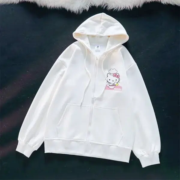 Sanrio Anime Cute Printed Hoodies Women Cartoon Hello Kitty Y2k Korean Students Loose Sweatshirt Fashion Sweet Cardigan Clothing - Image 5