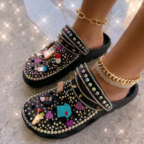 Women Shoes Sandals Summer Slippers Rivet Soft Garden Shoes Bling Clogs With Charms Female EVA Casual Shoes Plus Size 36-44 - Image 3