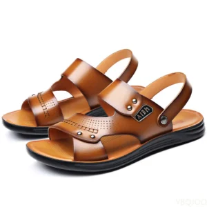 Shoes 2023 Fashion Men's Summer New Retro Leather Non-slip Beach Slip-on Sandals Travel Flip-flops Slippers Black Brown