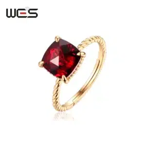 WES 925 Sterling Silver Natural Gemstone Open Rings for Woman 8*8mm Garnet Topaz Moss Agate Citrine Rose Quartz Christmas Gift